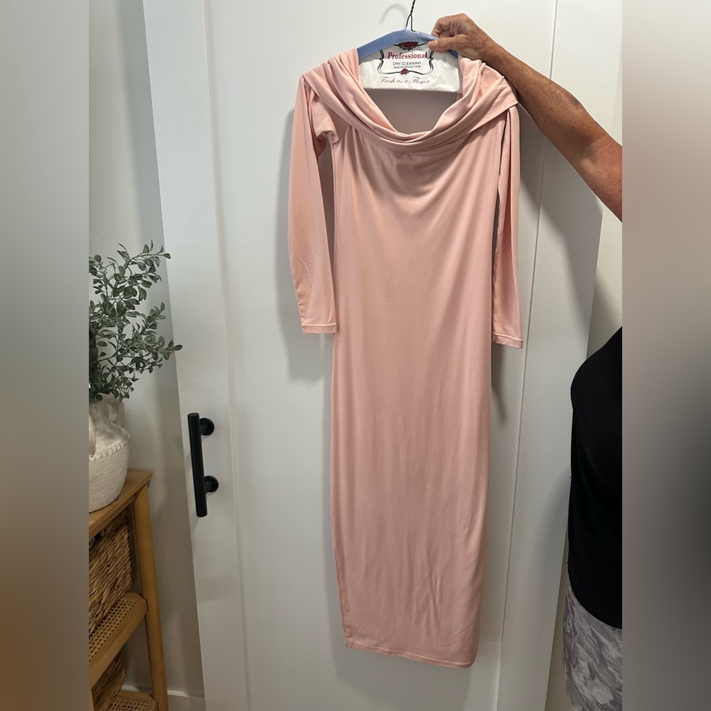 Elegant Blush Pink Cowl Neck Maxi Dress